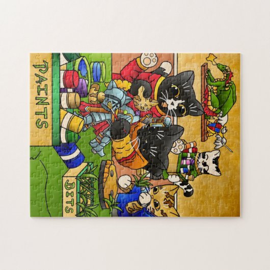 Miniatuur Knight Cat Model Schilderkatten Legpuzzel (Horizontaal)