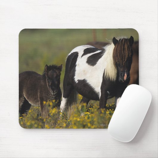 Miniatuur Mare & Foal in de bloemen Muismat (Met muis)