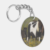 Miniatuur Mare & Foal in de bloemen Sleutelhanger (Voorkant Links)