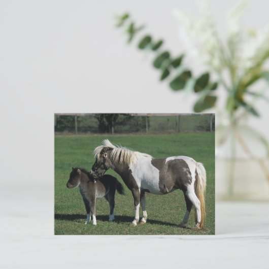 Miniatuur Mare & Foal Standing Briefkaart (Staand voorkant)