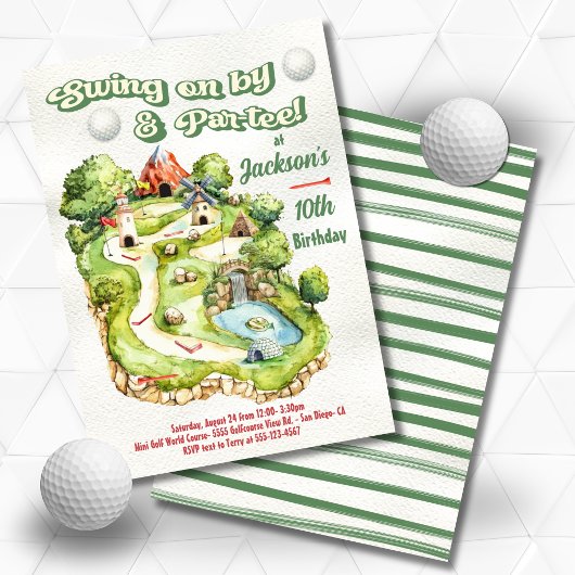 Miniatuur Mini Golf Verjaardag Par-t-shirt Kaart