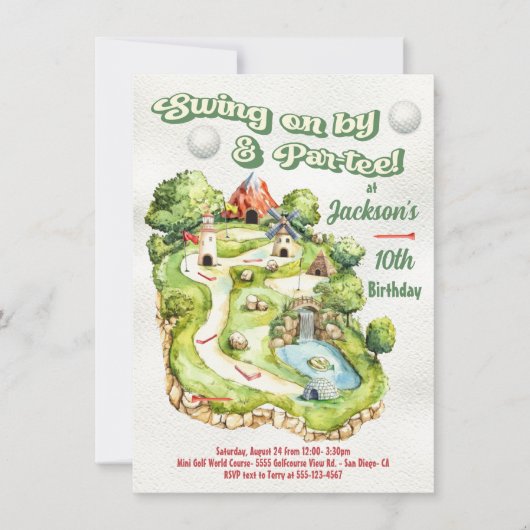 Miniatuur Mini Golf Verjaardag Par-t-shirt Kaart (Voorkant)