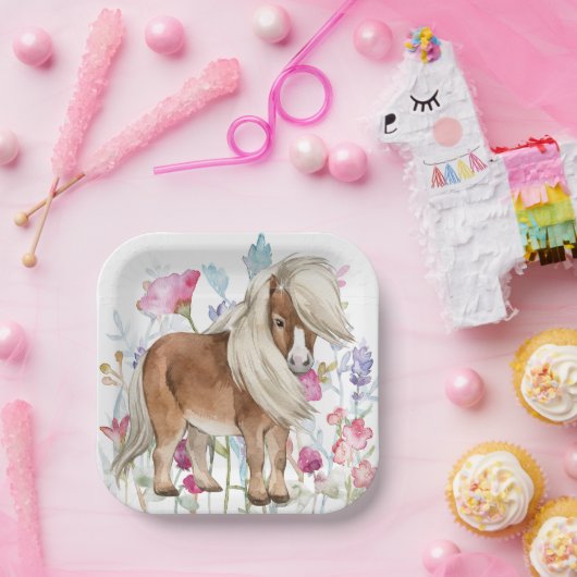 Miniatuur Paard en Wildbloemen Papieren Borden Papieren Bordje (Feest)