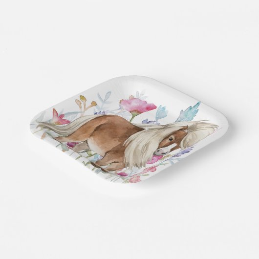 Miniatuur Paard en Wildbloemen Papieren Borden Papieren Bordje (Gebogen)