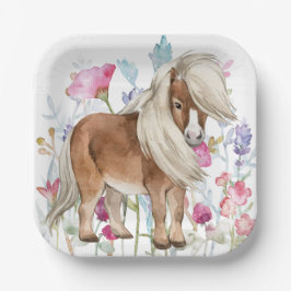 Miniatuur Paard en Wildbloemen Papieren Borden Papieren Bordje