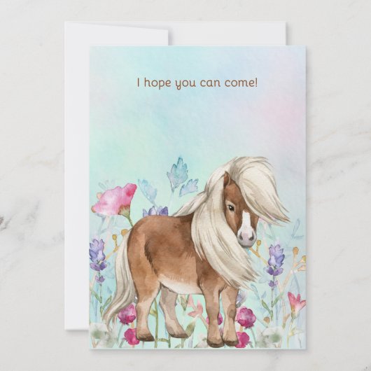 Miniatuur Paard Verjaardagsfeest Uitnodiging (Achterkant)