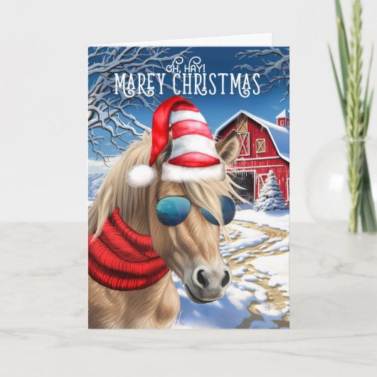 Miniatuur Palomino Paard Grappig MAREy Kerstmis Feestdagen Kaart (Voorkant)