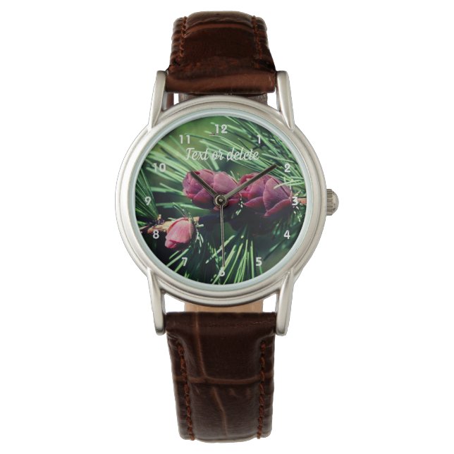 Miniatuur Pine Cones gepersonaliseerd Horloge (Voorkant)