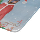 Miniatuur Pinsch Dog in sneeuw met kerstcadeaus Snijplank (Hoek)