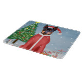 Miniatuur Pinsch Dog in sneeuw met kerstcadeaus Snijplank (Hoek)