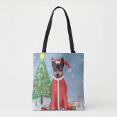 Miniatuur Pinsch Dog in sneeuw met kerstcadeaus Tote Bag (Voorkant)