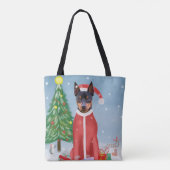 Miniatuur Pinsch Dog in sneeuw met kerstcadeaus Tote Bag (Achterkant)