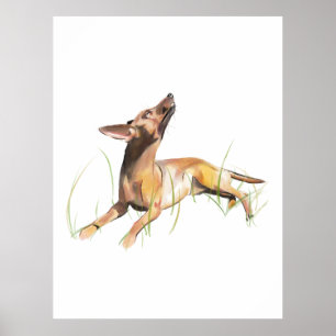 Miniatuur Pinscher Aquarel Schilderij, Wanddecorat Poster