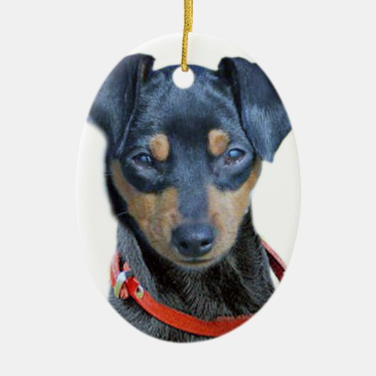 Miniatuur Pinscher Black Puppy Keramisch Ornament (Voorkant)