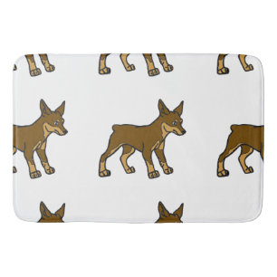 miniatuur pinscher cartoon chocolade en tan badmat