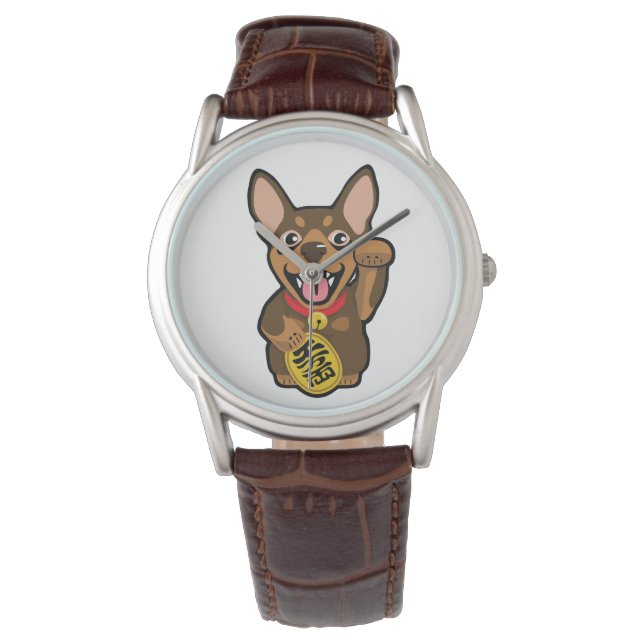 Miniatuur Pinscher Chocolade Min Pin Hondenhorloge Horloge (Voorkant)