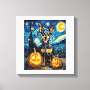 Miniatuur Pinscher Cute Hond Halloween Jack O Lant Canvas Afdruk
