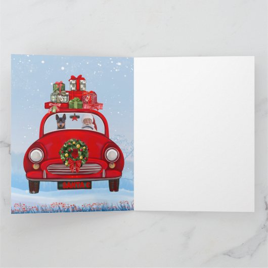 miniatuur Pinscher Dog in auto met kerstman Kaart (Binnen)