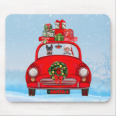miniatuur Pinscher Dog in auto met kerstman Muismat (Voorkant)