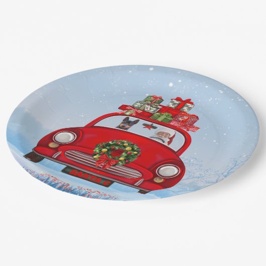 miniatuur Pinscher Dog in auto met kerstman Papieren Bordje (Gekanteld)