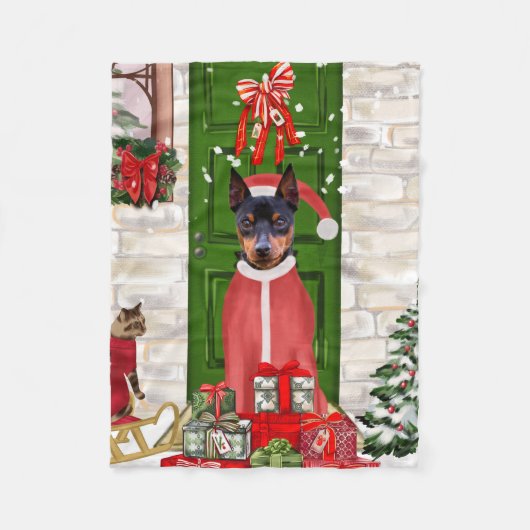 Miniatuur Pinscher Dog Kerstmis Fleece Deken (Voorkant)