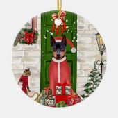 Miniatuur Pinscher Dog Kerstmis Keramisch Ornament (Voorkant)