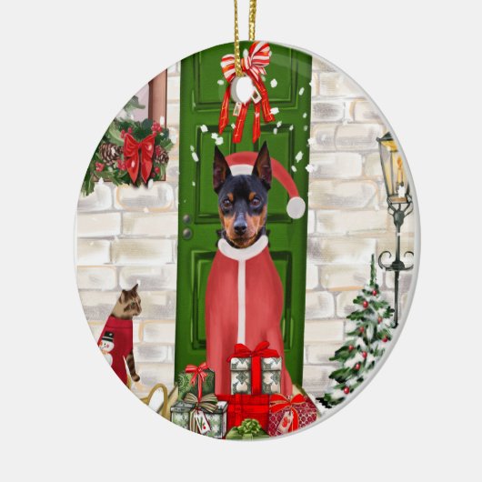 Miniatuur Pinscher Dog Kerstmis Keramisch Ornament (Links)