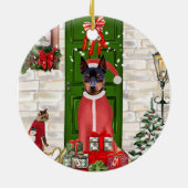 Miniatuur Pinscher Dog Kerstmis Keramisch Ornament (Achterkant)