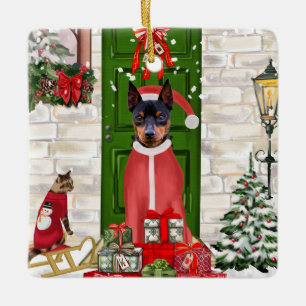 Miniatuur Pinscher Dog Kerstmis Keramisch Ornament