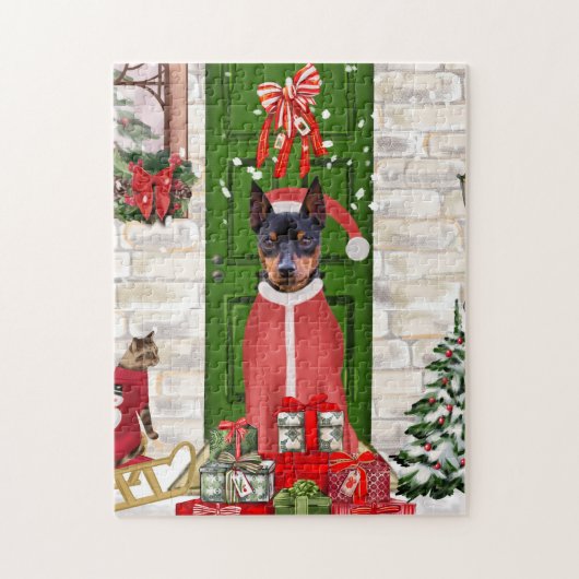 Miniatuur Pinscher Dog Kerstmis Legpuzzel (Verticaal)