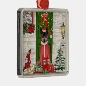 Miniatuur Pinscher Dog Kerstmis Metalen Ornament (Rechts)