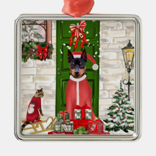Miniatuur Pinscher Dog Kerstmis Metalen Ornament