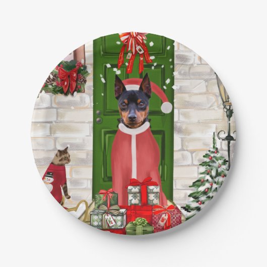 Miniatuur Pinscher Dog Kerstmis Papieren Bordje (Voorkant)