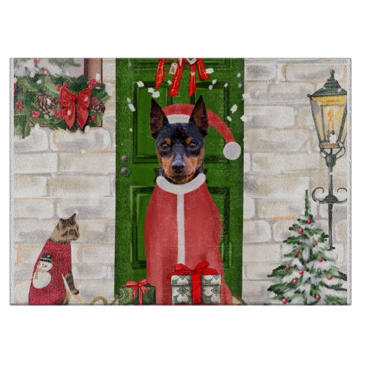 Miniatuur Pinscher Dog Kerstmis Snijplank (Voorkant)