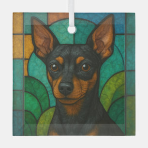 Miniatuur Pinscher "Glas in lood" Glas Ornament