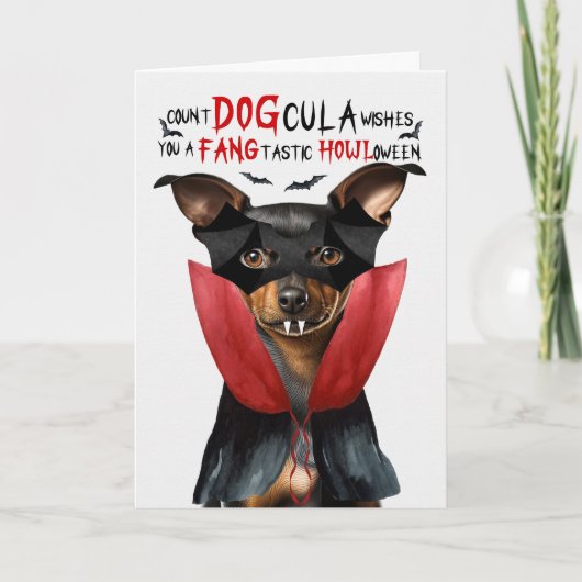 Miniatuur Pinscher Grappige Graaf DOGcula Hallowee Feestdagen Kaart (Voorkant)