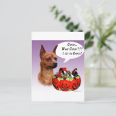 Miniatuur Pinscher Halloween Snoep Briefkaart (Staand voorkant)