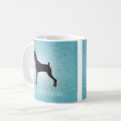 Miniatuur Pinscher Happy Birthday-ontwerp Koffiemok (Voorkant links)