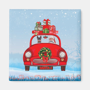 Miniatuur Pinscher-hond in auto met kerstman Magneet