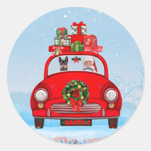 Miniatuur Pinscher-hond in auto met kerstman Ronde Sticker