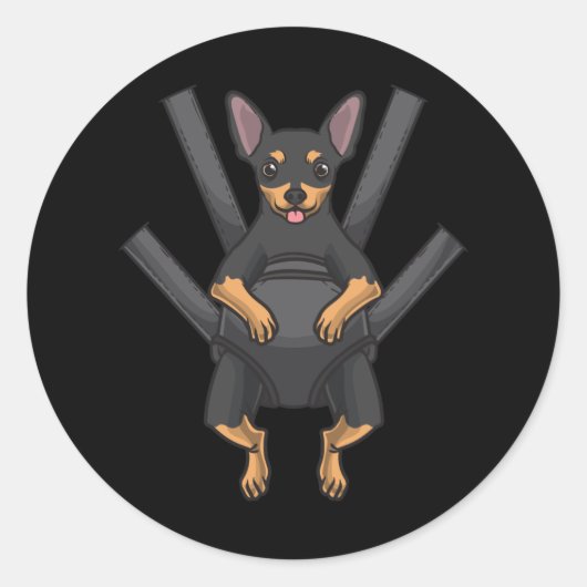 Miniatuur Pinscher Hond In Een Drager Ronde Sticker (Voorkant)