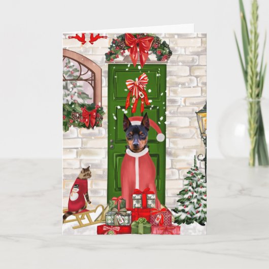 Miniatuur Pinscher Hond Kerstmis  Kaart (Voorkant)