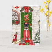 Miniatuur Pinscher Hond Kerstmis  Kaart (Gele Bloem)