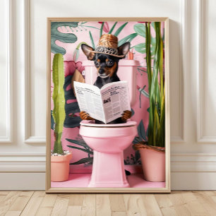 Miniatuur Pinscher Hond op Toilet Print Grappige P