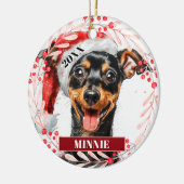 Miniatuur Pinscher in Santa Hat Kerstversiering Keramisch Ornament (Links)