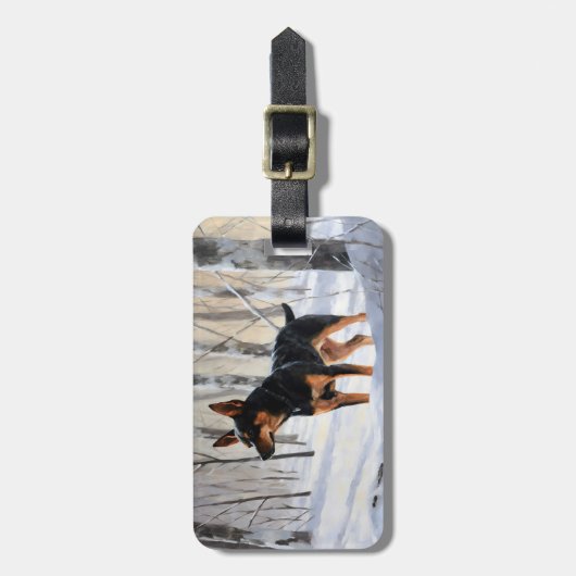 Miniatuur Pinscher Laat Het Sneeuw Kerstmis Bagagelabel (Voorkant verticaal)