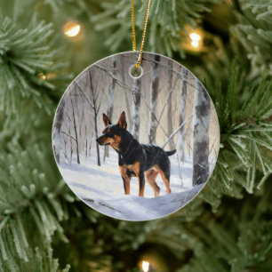 Miniatuur Pinscher Laat Het Sneeuw Kerstmis Keramisch Ornament