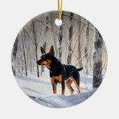 Miniatuur Pinscher Laat Het Sneeuw Kerstmis Keramisch Ornament (Voorkant)