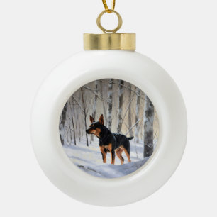Miniatuur Pinscher Laat Het Sneeuw Kerstmis Keramische Bal Ornament