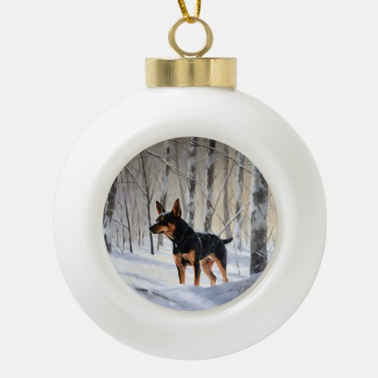 Miniatuur Pinscher Laat Het Sneeuw Kerstmis Keramische Bal Ornament (Voorkant)